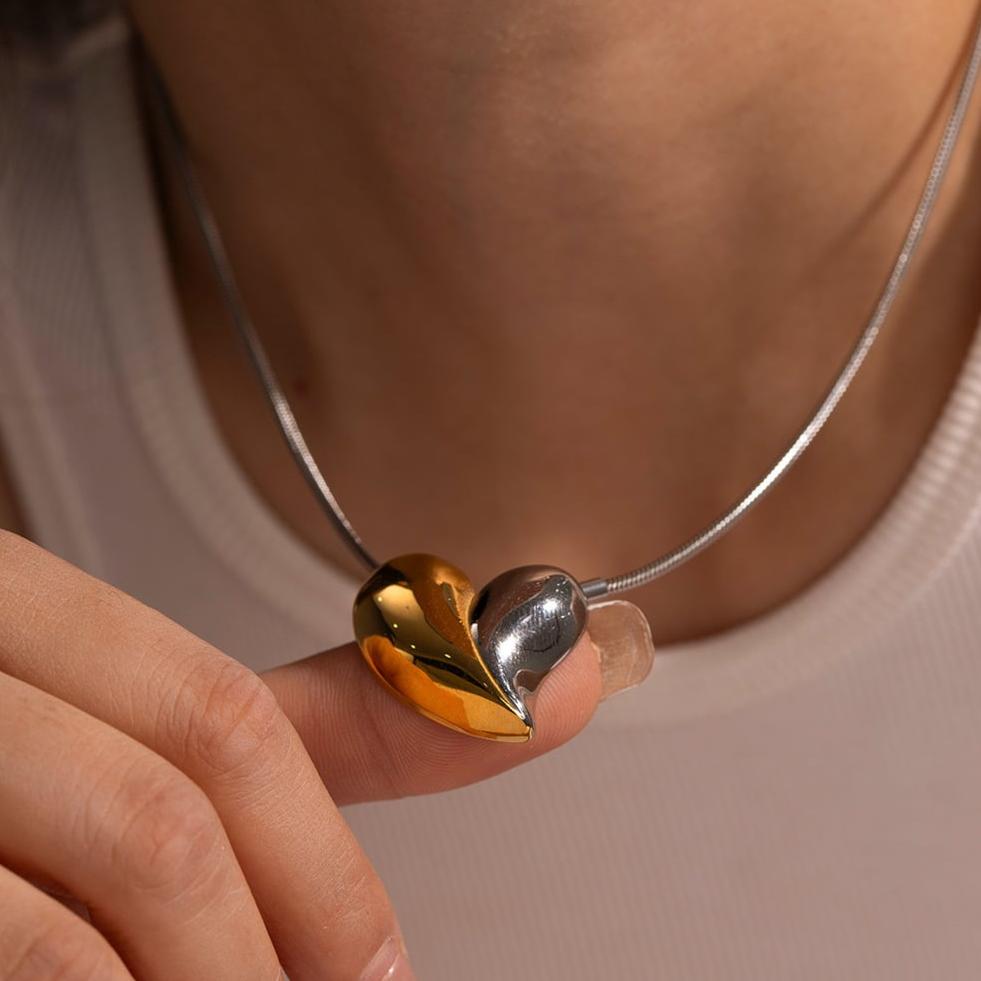 Two Tone Heart Pendant Necklace