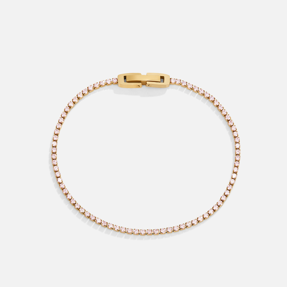 Gold Pink Crystal Charm Bracelet