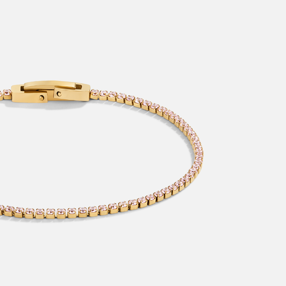 Gold Pink Crystal Charm Bracelet