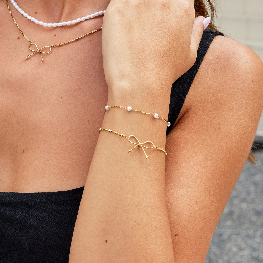 Gold Bow Charm Bracelet for Women