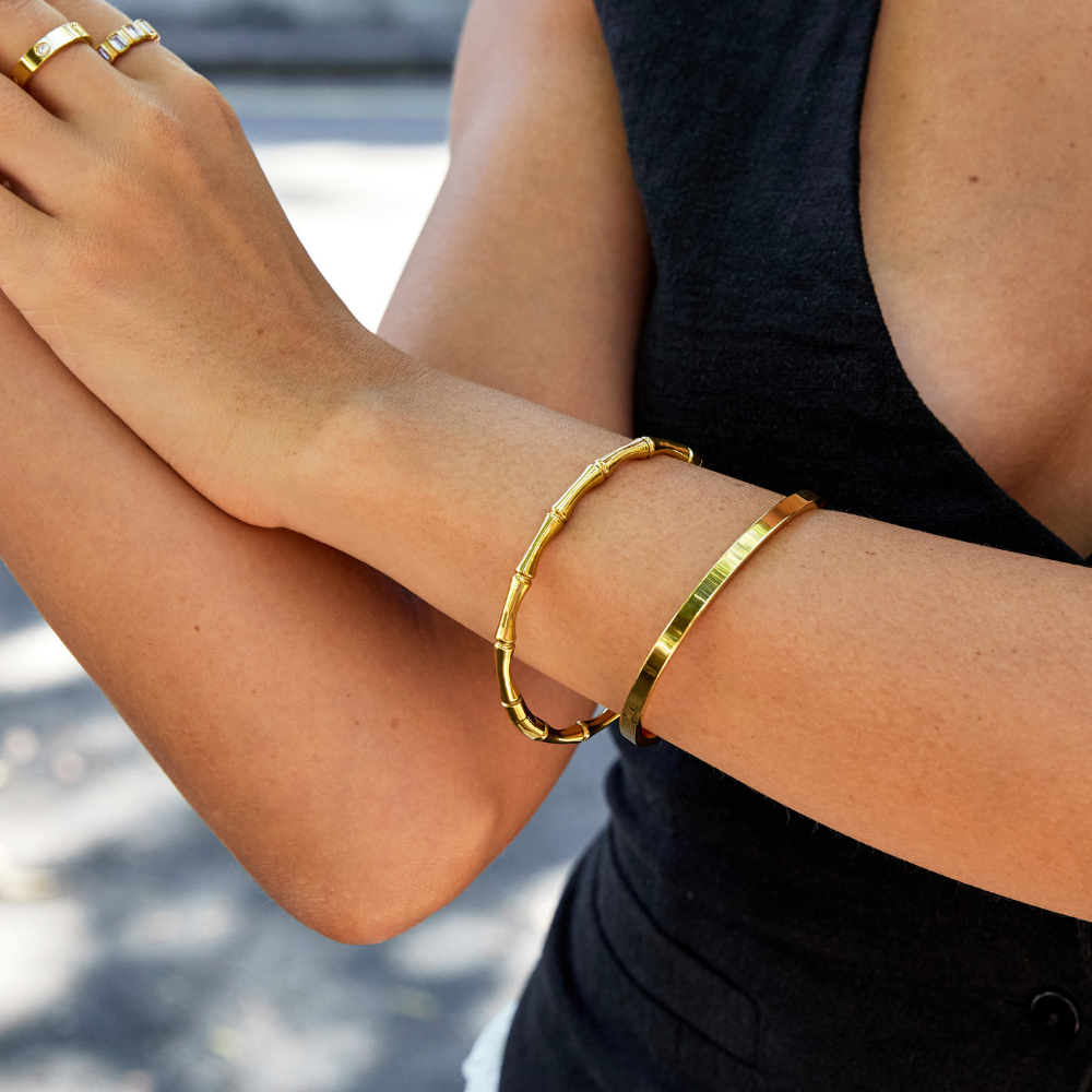 Golden Bamboo Bangle Bracelet for Women