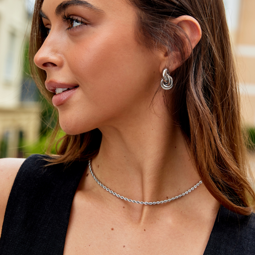 Twisted Silver Chain Necklace for Women