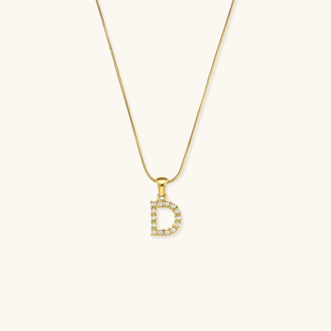 Initial Letter Pearl Pendant Necklace