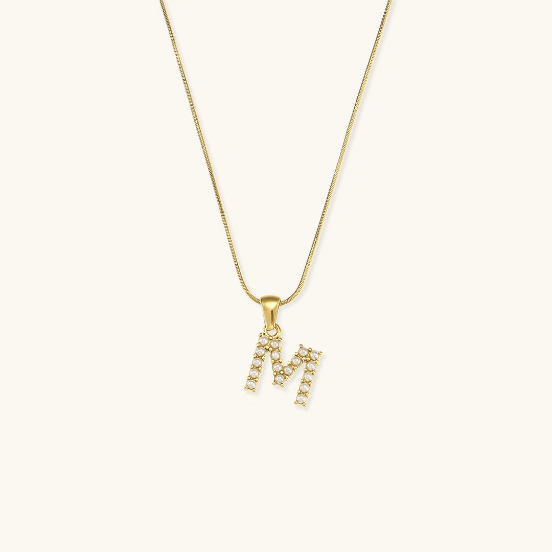 Initial Letter Pearl Pendant Necklace
