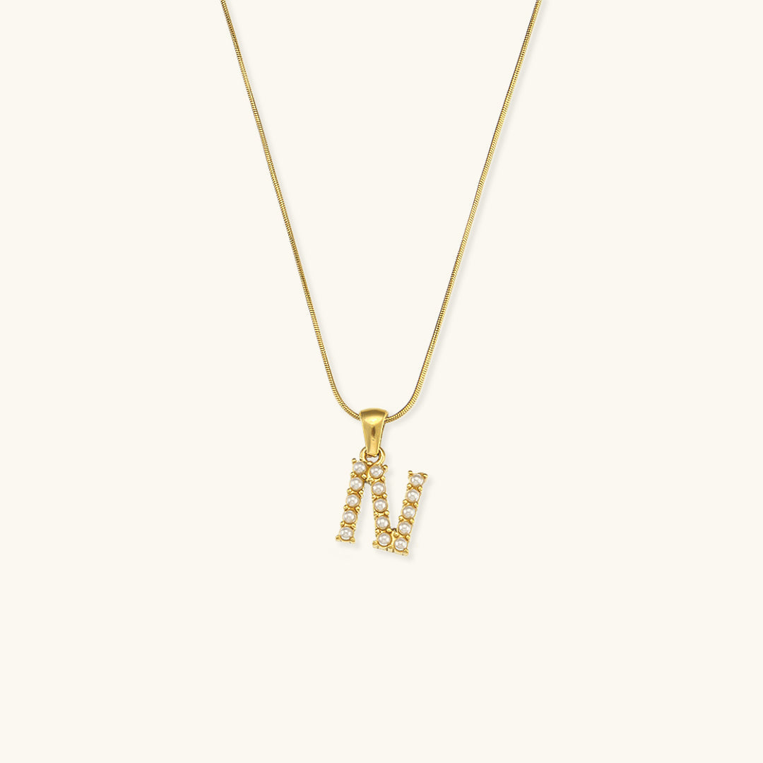 Initial Letter Pearl Pendant Necklace