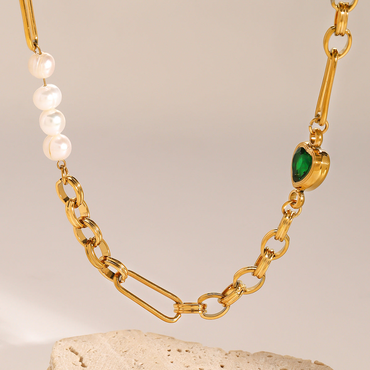 Pearl Chain Gold Statement Necklace