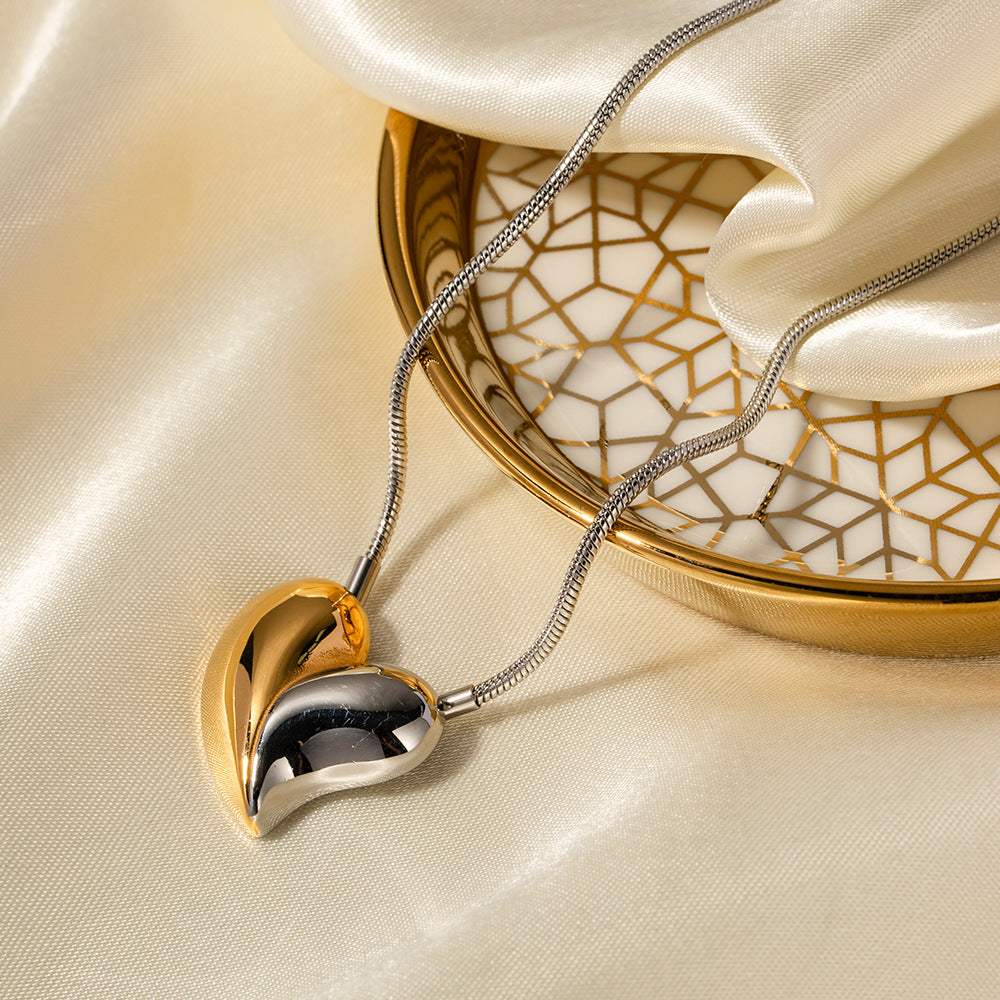 Two Tone Heart Pendant Necklace