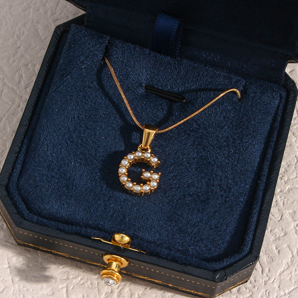 Initial Letter Pearl Pendant Necklace