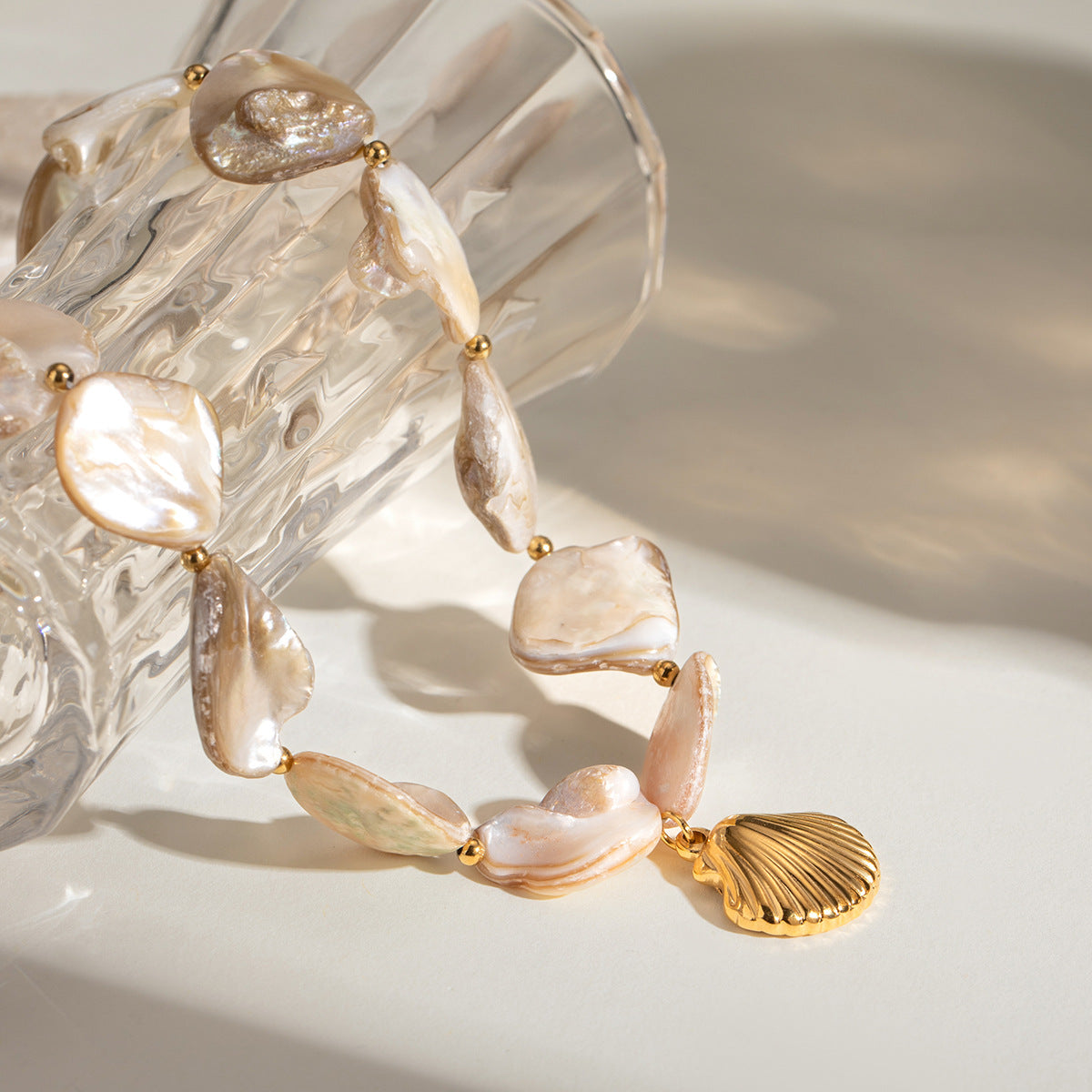 Aquamarine Seashell Pendant Necklace