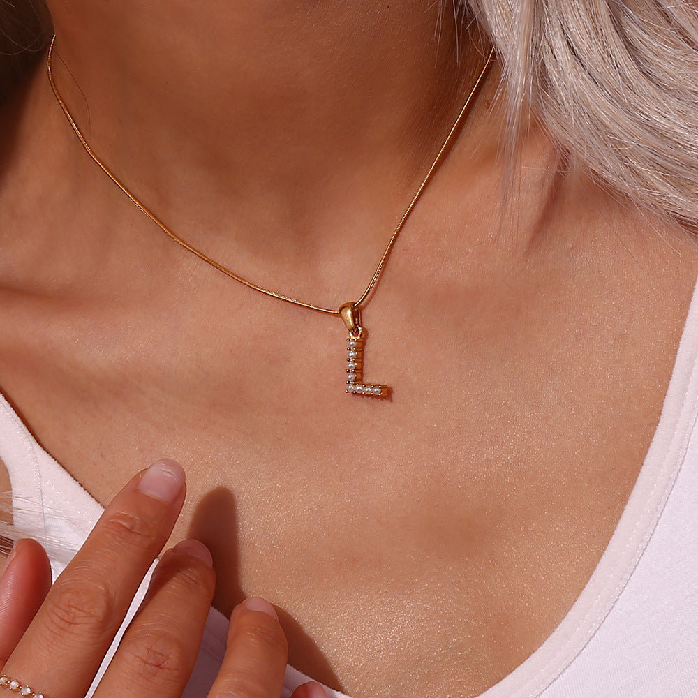 Initial Letter Pearl Pendant Necklace