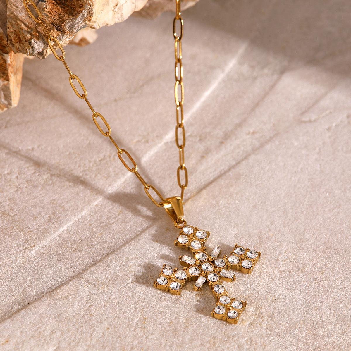 Crystal Cross Pendant Necklace for Women