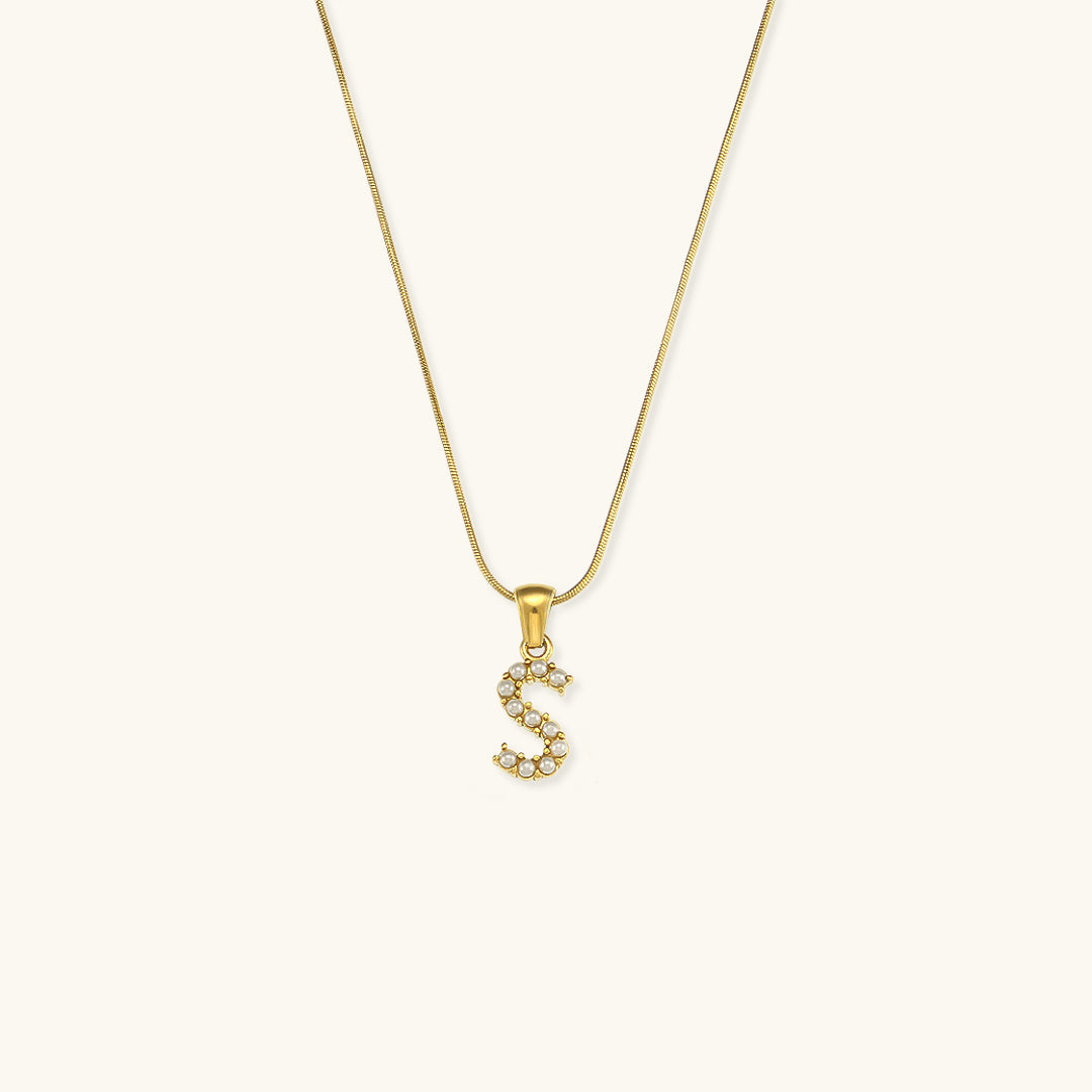 Initial Letter Pearl Pendant Necklace