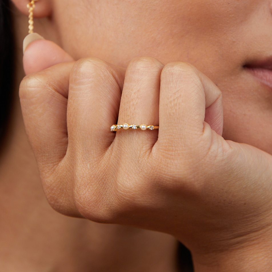 Pearl and Crystal Gold Ring