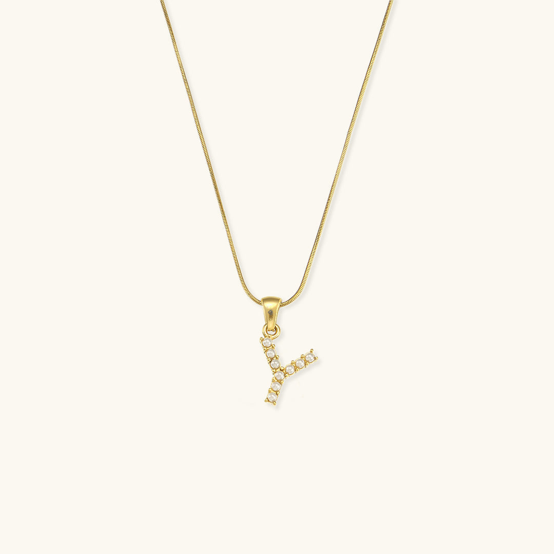 Initial Letter Pearl Pendant Necklace