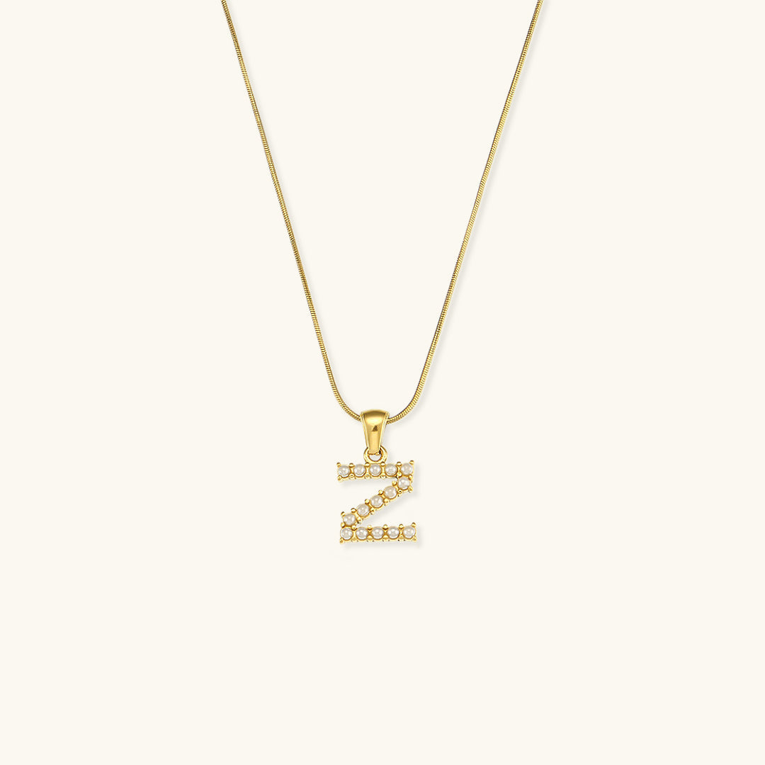 Initial Letter Pearl Pendant Necklace