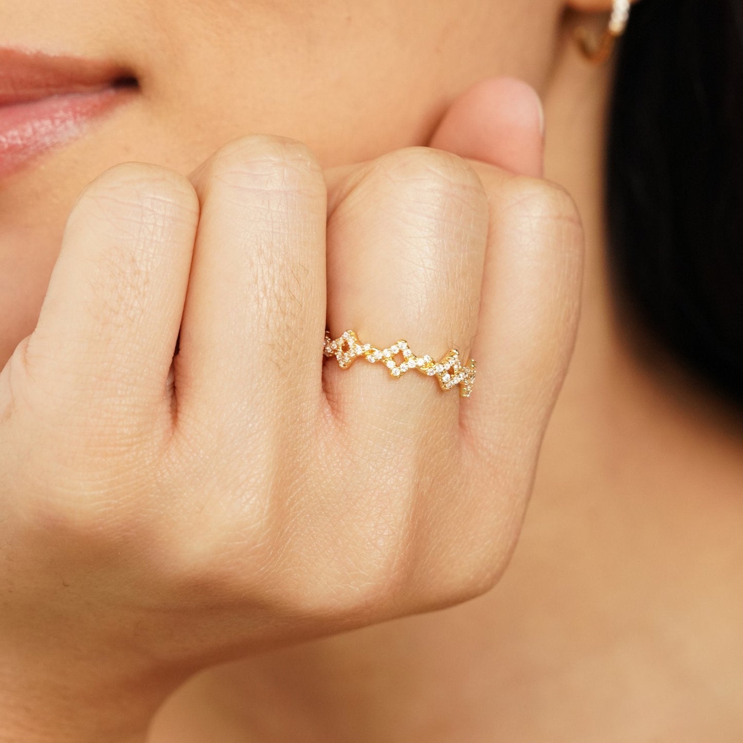 Twisted Crystal Crown Ring Design