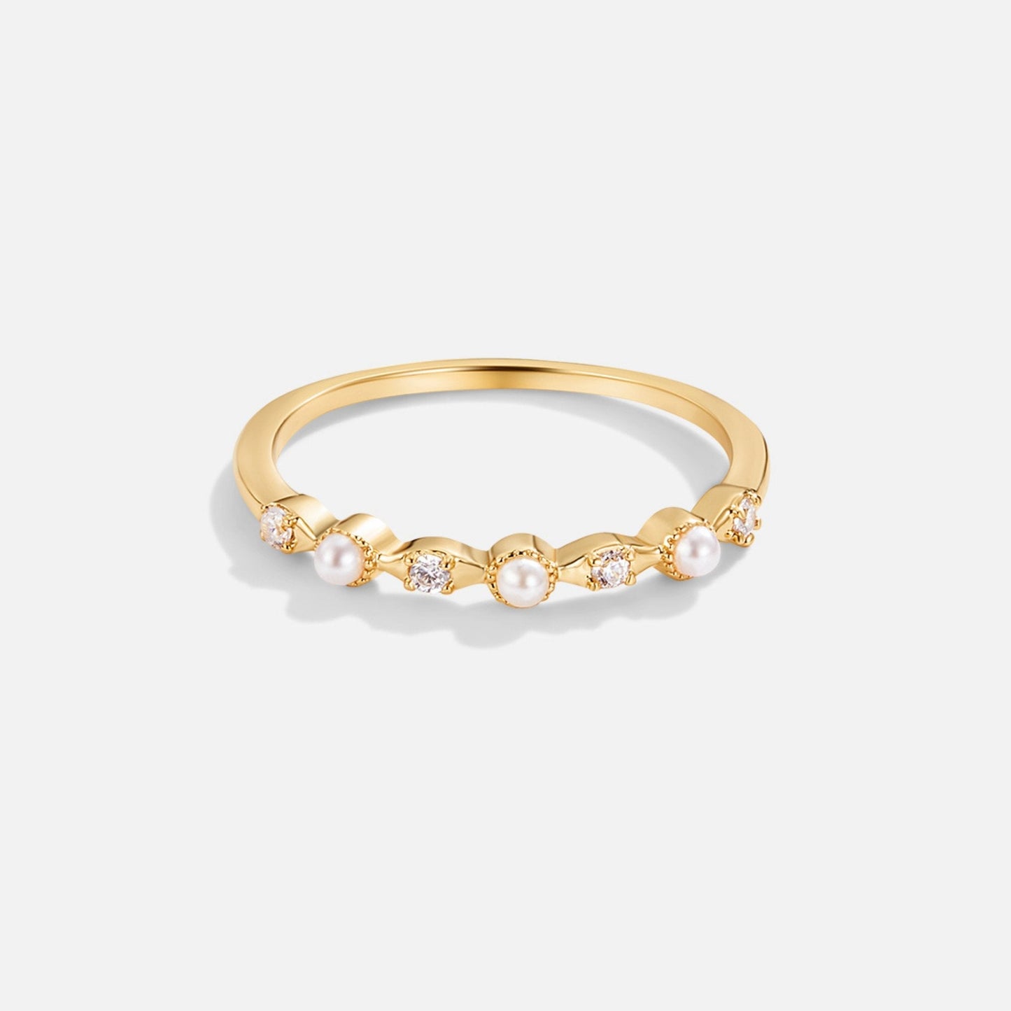Pearl and Crystal Gold Ring