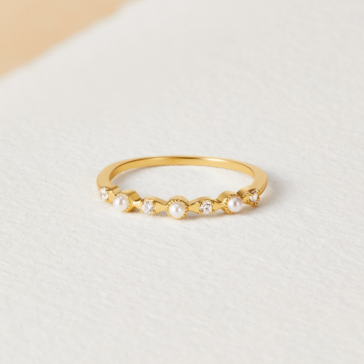 Pearl and Crystal Gold Ring
