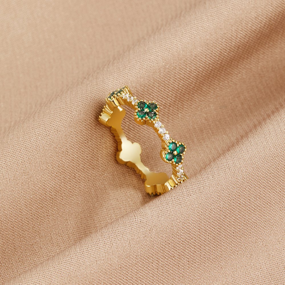 Four Leaf Clover Crystal Adjustable Ring