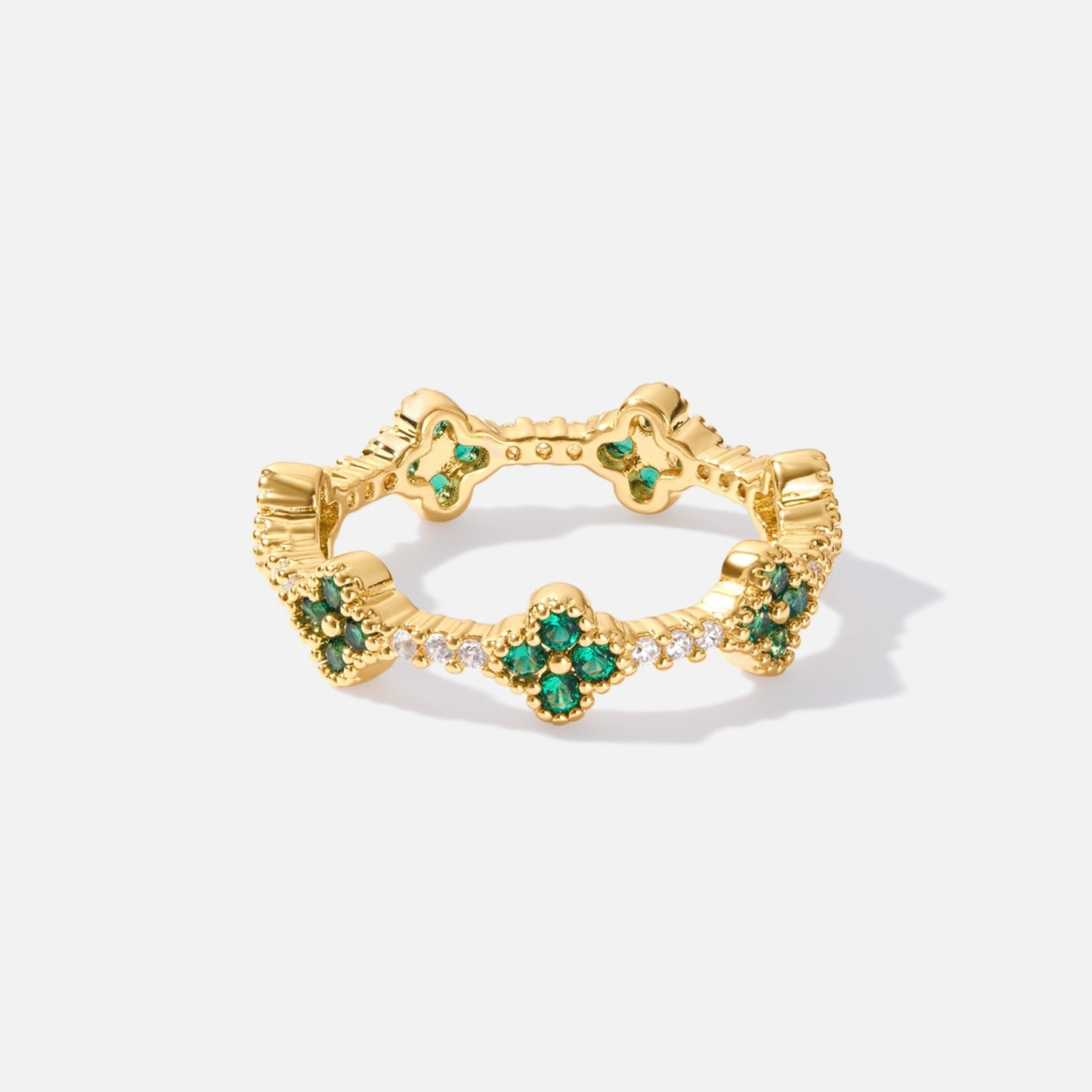 Four Leaf Clover Crystal Adjustable Ring
