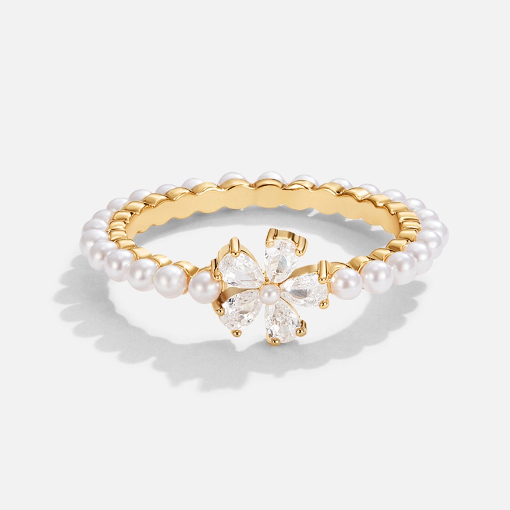 Crystal and Pearl Flower Ring