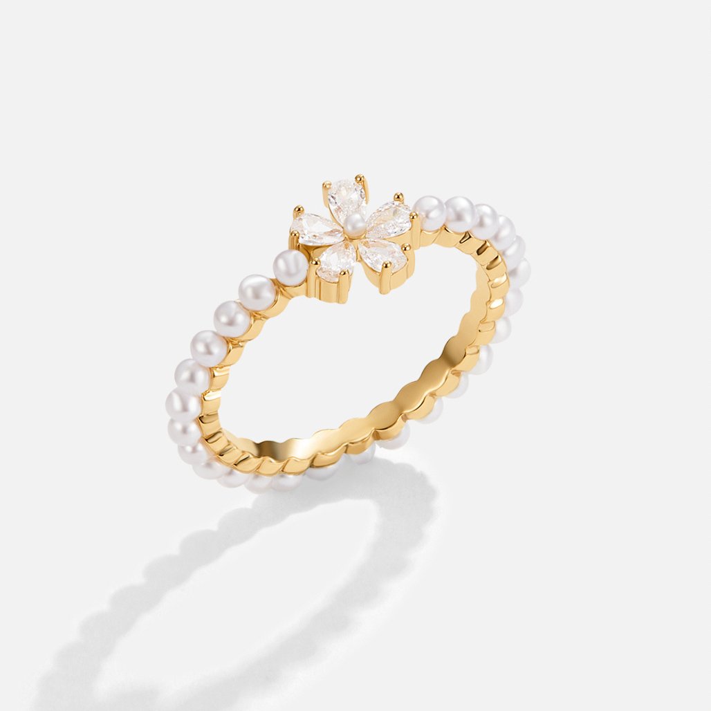 Crystal and Pearl Flower Ring