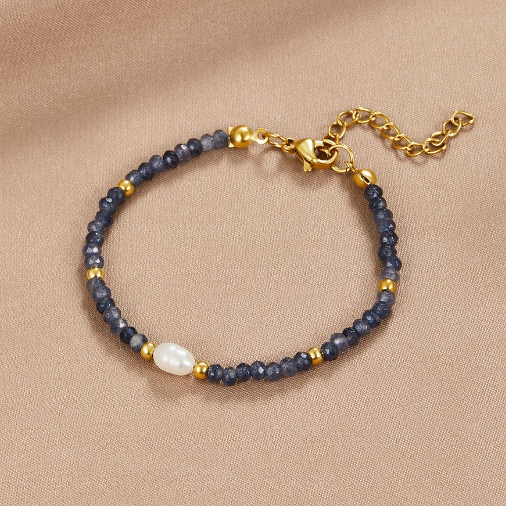 Navy Sodalite Pearl Bead Bracelet