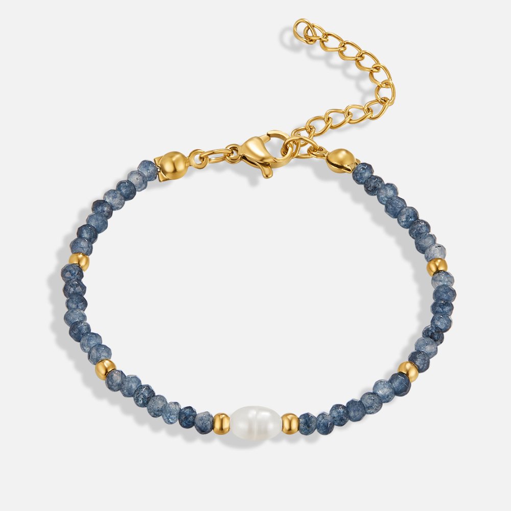 Navy Sodalite Pearl Bead Bracelet