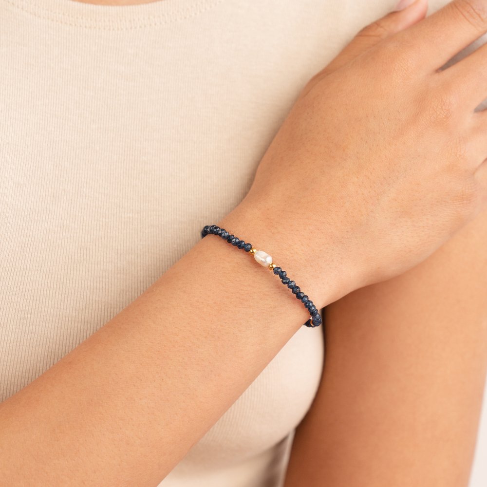Navy Sodalite Pearl Bead Bracelet