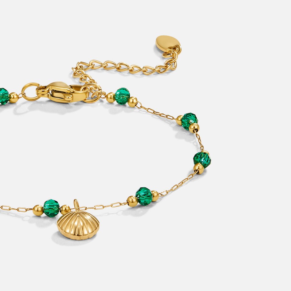 Gold Shell and Green Bead Bracelet