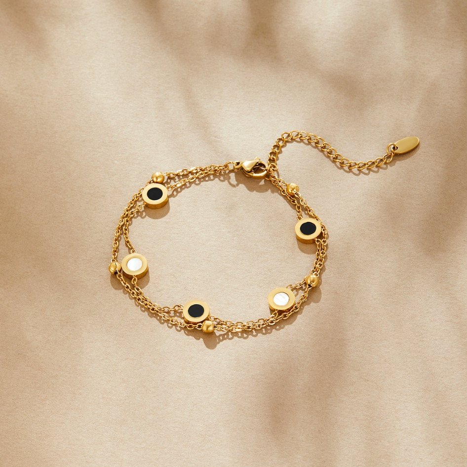 Onyx and White Stone Beaded Bracelet