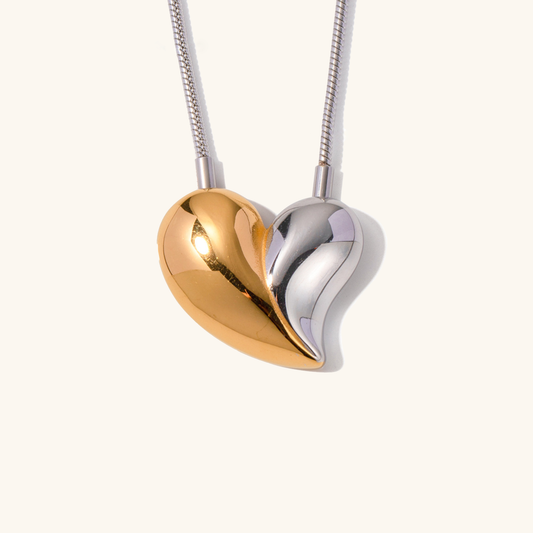 Two Tone Heart Pendant Necklace