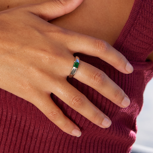 Emerald and Silver Statement Ring