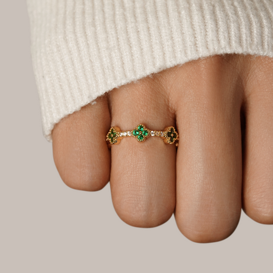 Four Leaf Clover Crystal Adjustable Ring