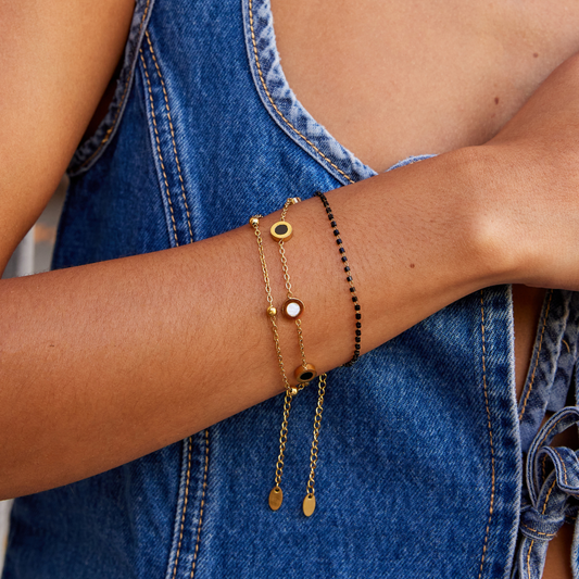 Black Bead Stretch Bracelet for Women