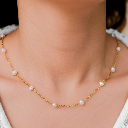 Gold Pearl Statement Necklace for Women