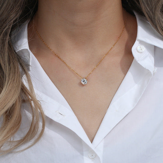 Gold Solitaire Pendant Necklace for Women