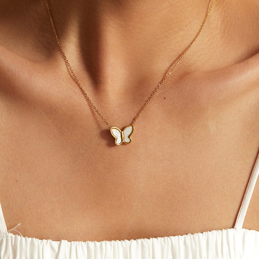 Mother of Pearl Flutterby Pendant Necklace