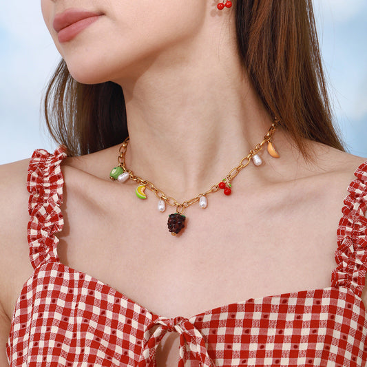 Gold Fruit Charm Necklace for Women