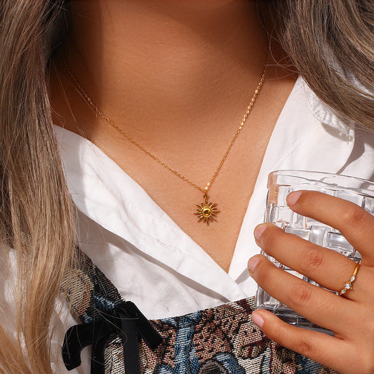 Gold Sun Pendant Necklace for Women