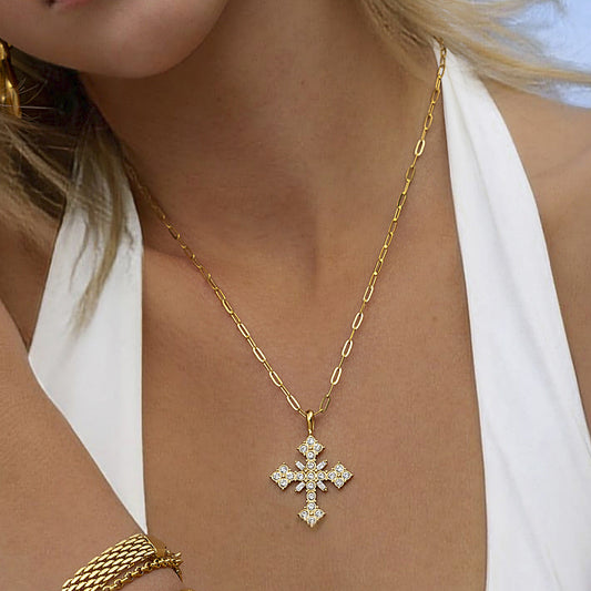 Crystal Cross Pendant Necklace for Women