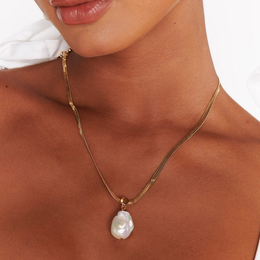 Herringbone Pearl Statement Necklace
