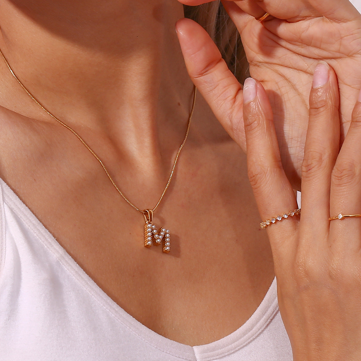 Initial Letter Pearl Pendant Necklace