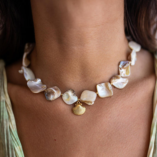 Aquamarine Seashell Pendant Necklace