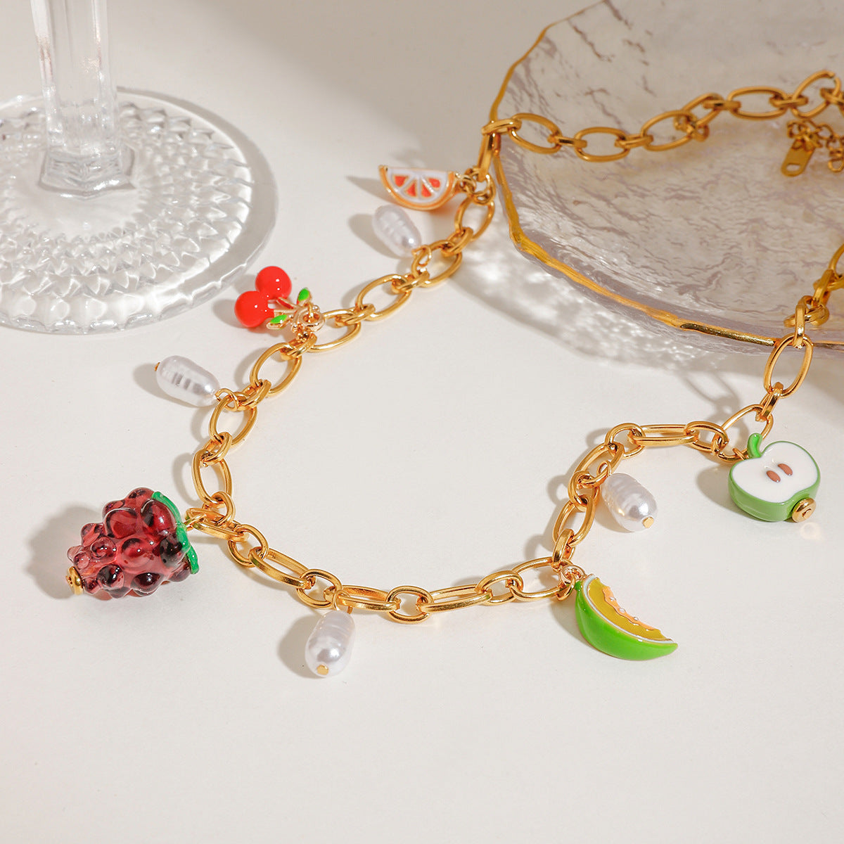 Gold Fruit Charm Necklace for Women