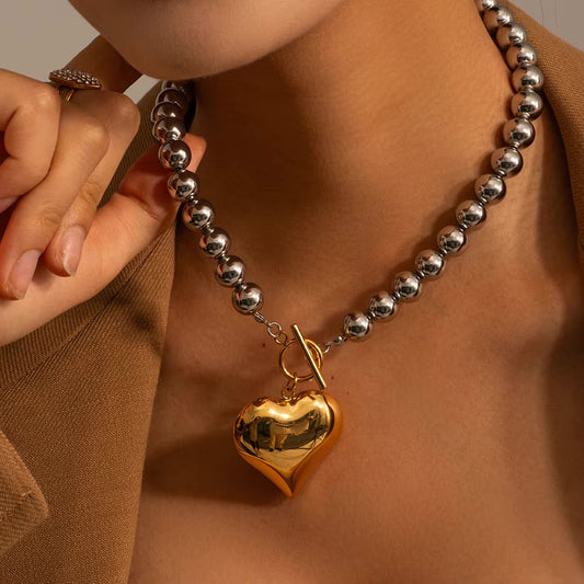 Chunky Bead Heart Pendant Necklace