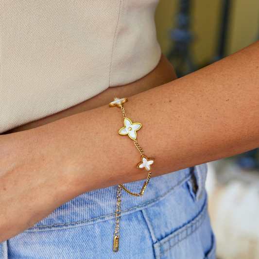 White Floral Petal Charm Bracelet