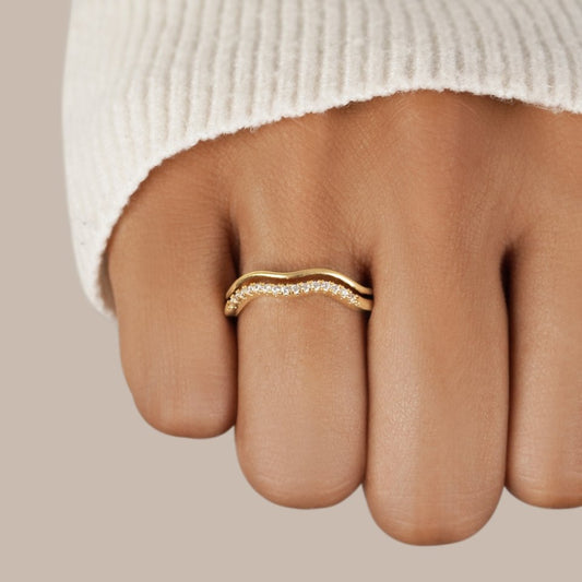 Layered Gold and Crystal Ring