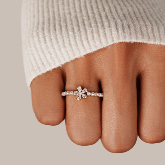 Crystal and Pearl Flower Ring