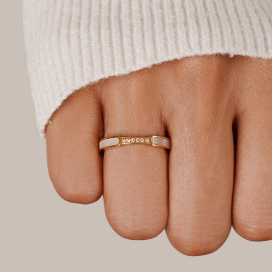 Mother Of Pearl Crystal Statement Ring
